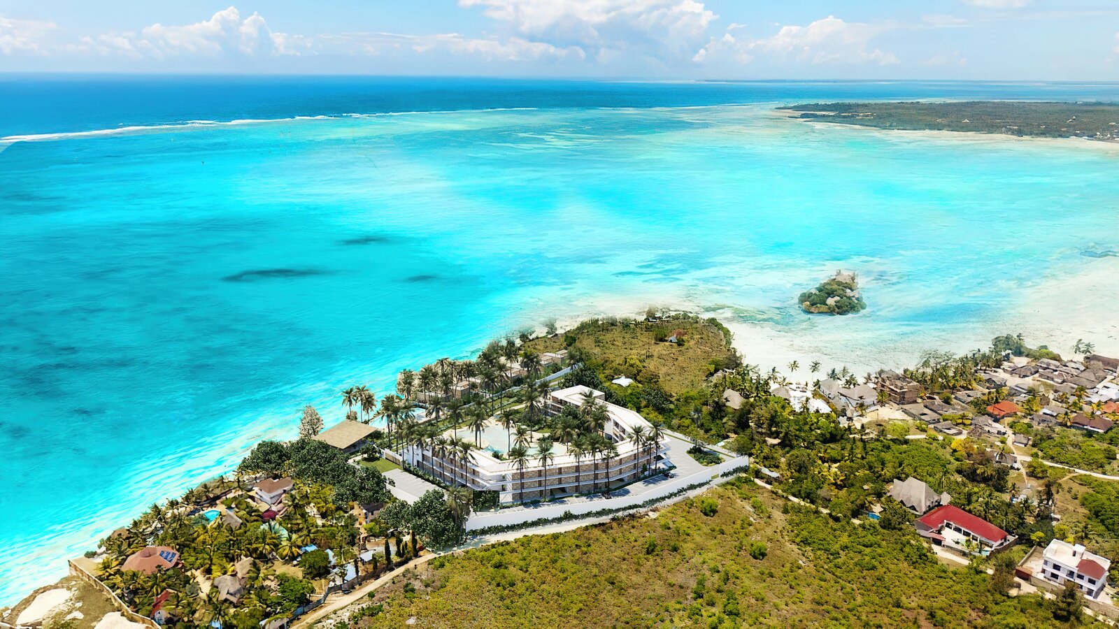 Seasons Residences — drone view of the site and coastline