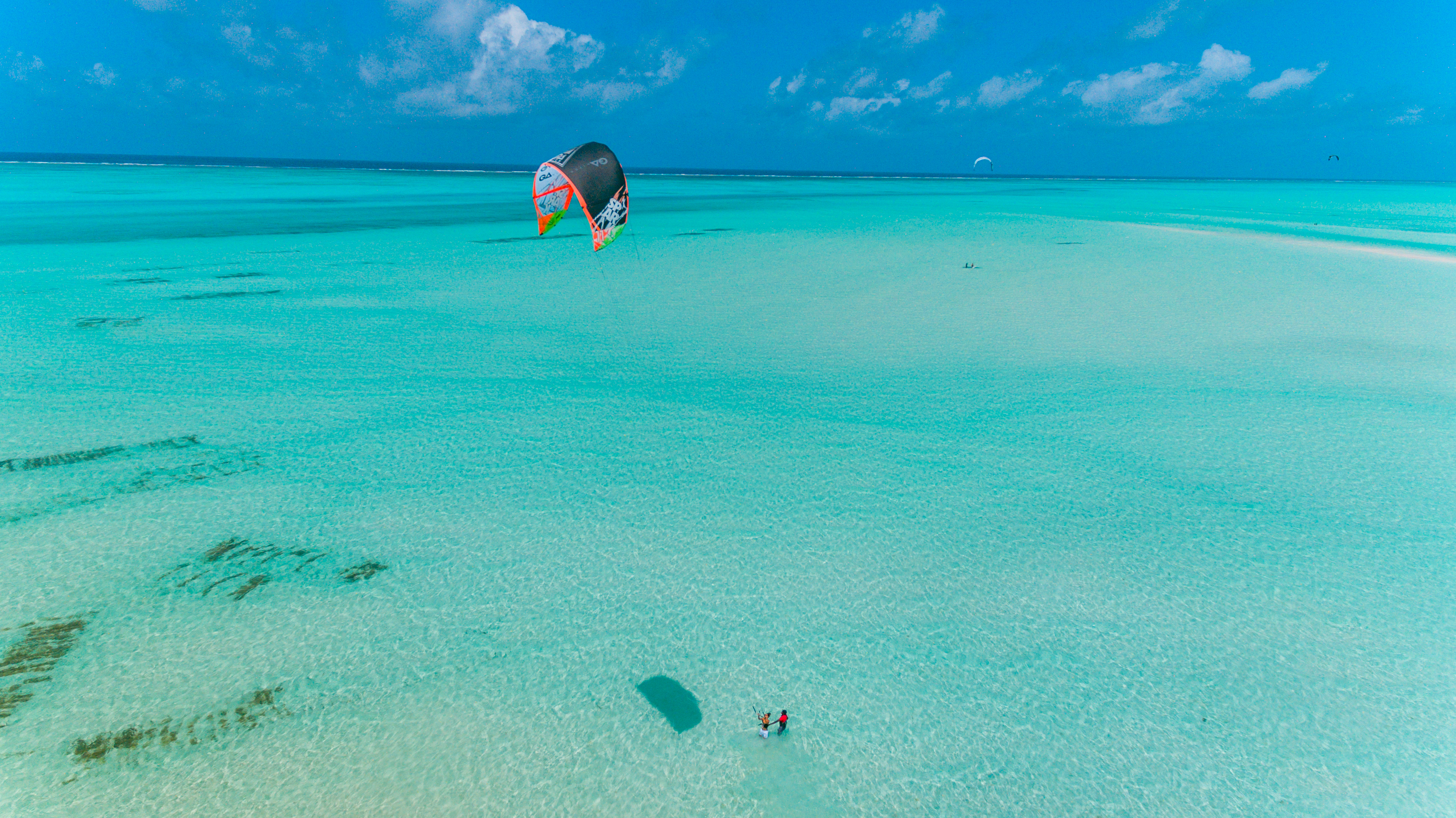 Kite surfing off the coast at Jambiani, Zanzibar